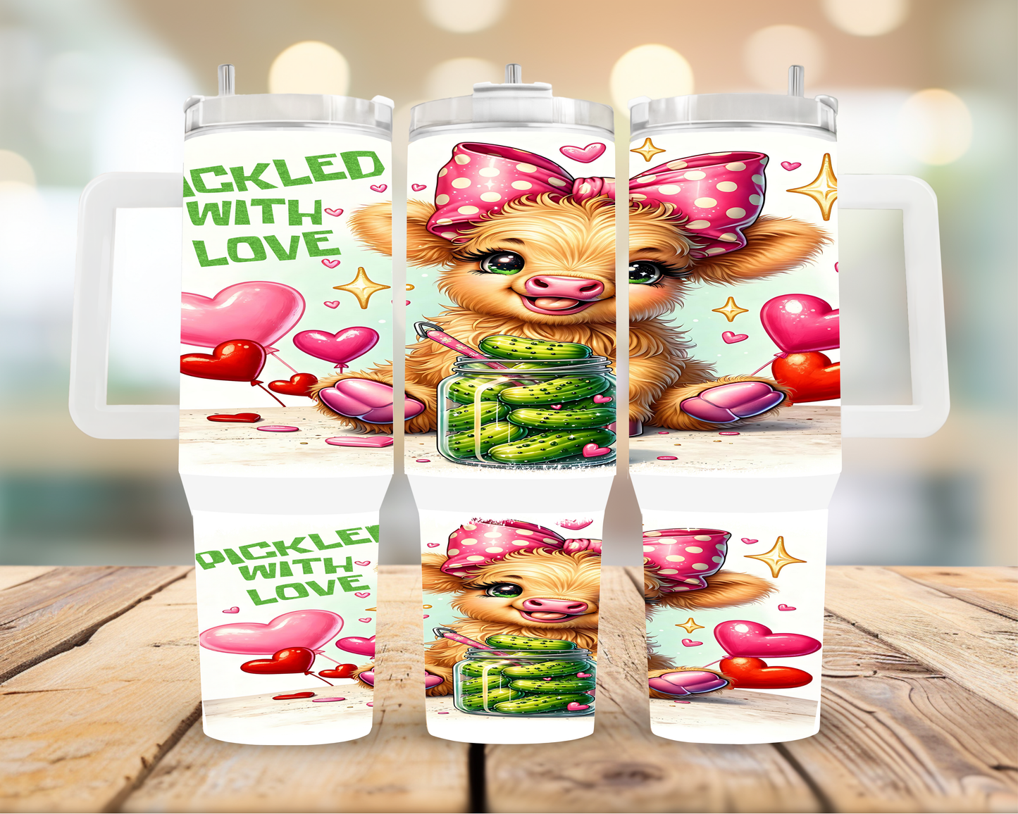 40oz Pickled With Love Highland Cow Tumbler
