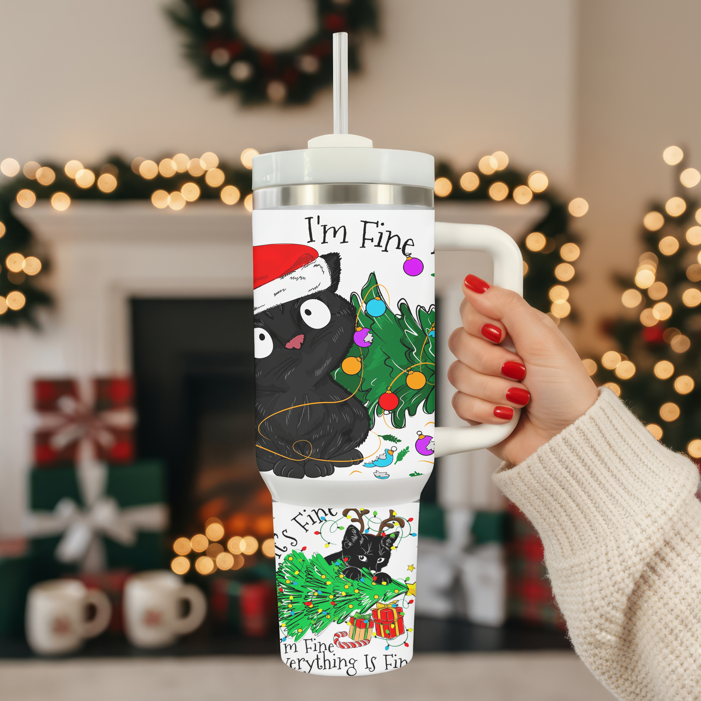 40oz I'm Fine Christmas Cat Tumbler | Glitz & Glamour