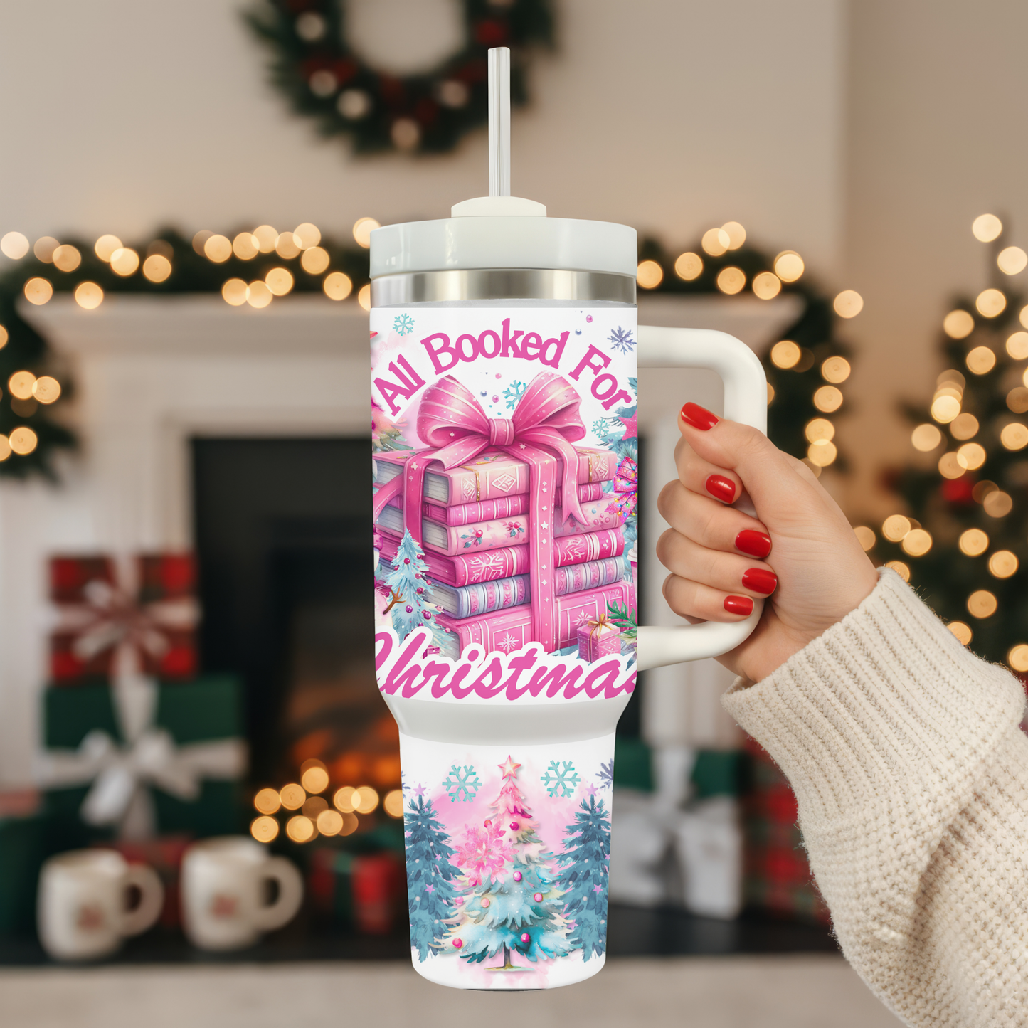 40oz All Booked for Christmas Tumbler | Glitz & Glamour