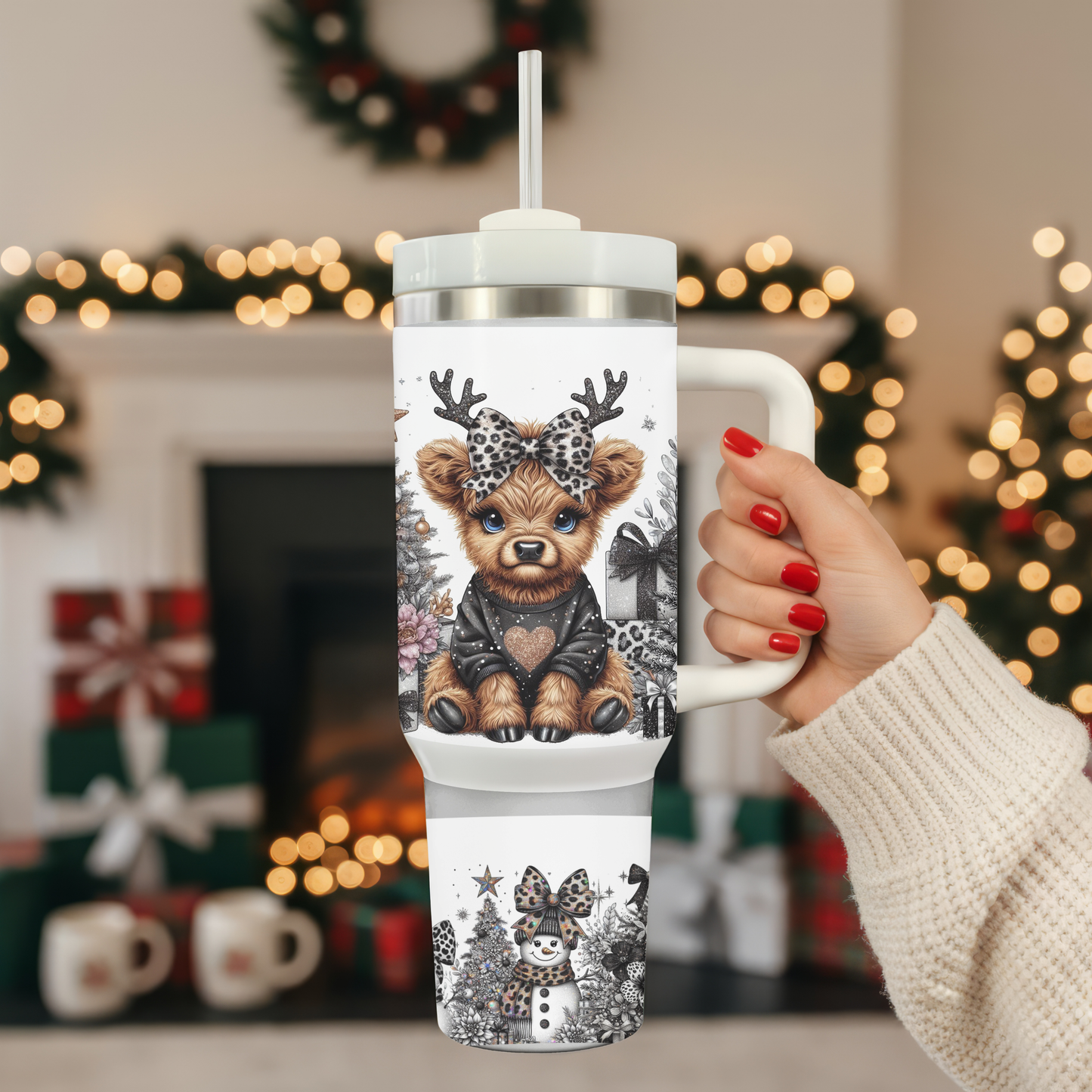 40oz Christmas Highland Cow Tumbler | Glitz & Glamour