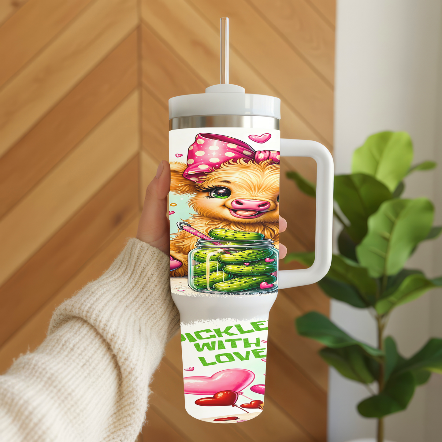 40oz Pickled With Love Highland Cow Tumbler