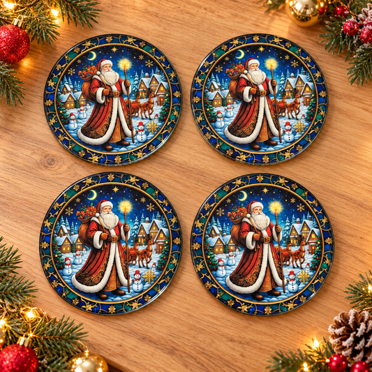Santa Round Glass Coaster set