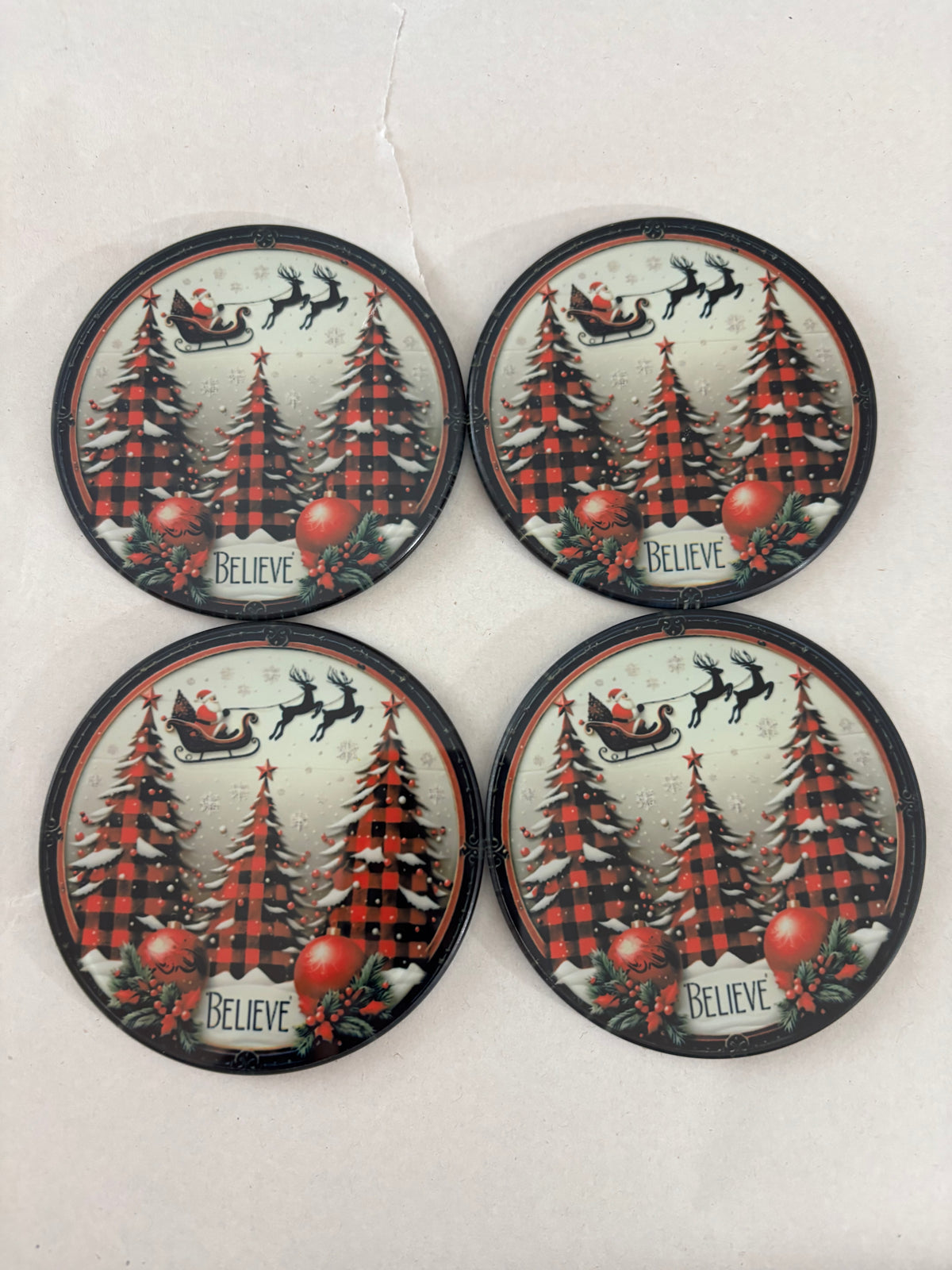 Believe Round Glass Coaster Set