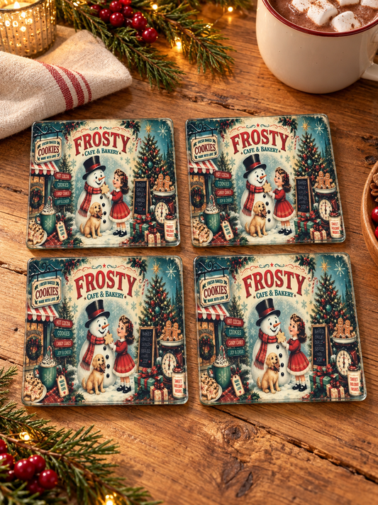Frosty Cafe Glass Coasters