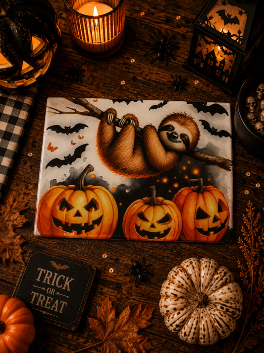 Halloween Sloth Glass cutting board