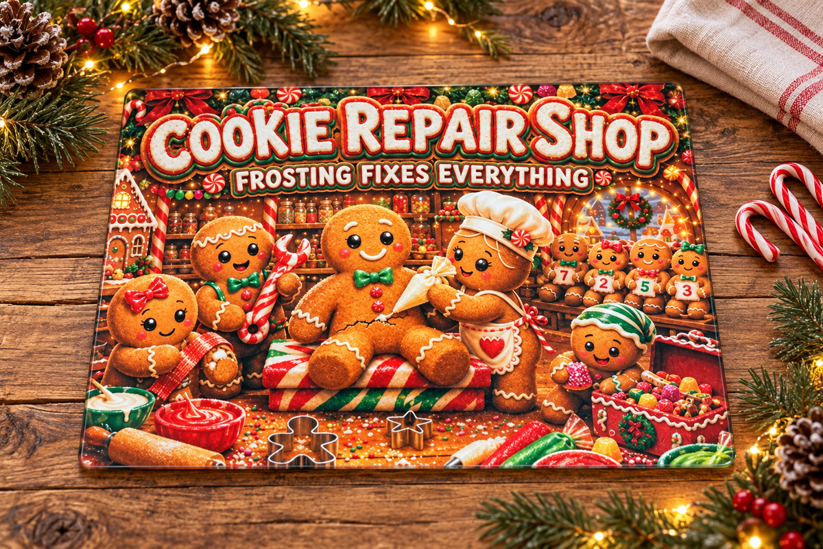 Cookie Repair Shop Glass Cutting Board
