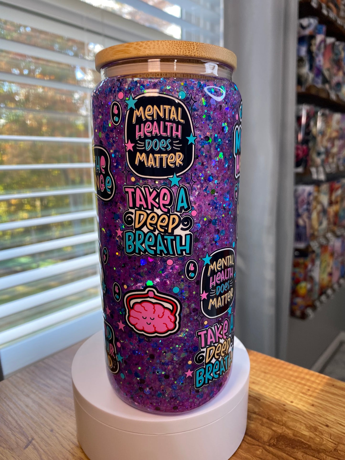 Mental Health Glass Snow Globe Tumbler | Glitz & Glamour Tumblers