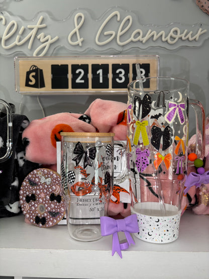40oz bling lid tumblers with Halloween blanket and 20oz glass tumbler