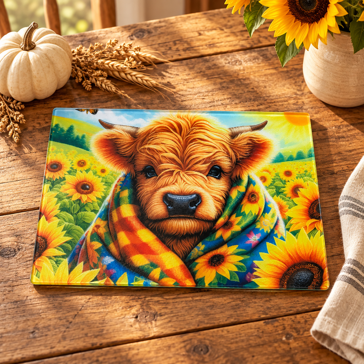 Highland Cow Glass Cutting Board