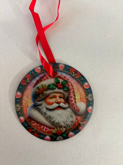 Pink Santa Glass Ornament