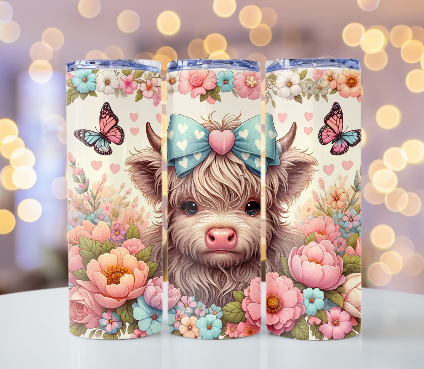 Highland Cow Floral Butterfly Tumbler | Glitz & Glamour Tumblers