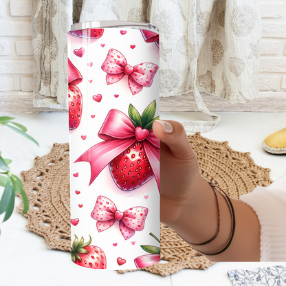 Strawberry Bow 20oz Tumbler | Glitz & Glamour