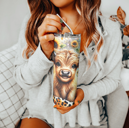 Sunflower Highland Cow Tumbler | Glitz & Glamour Tumblers