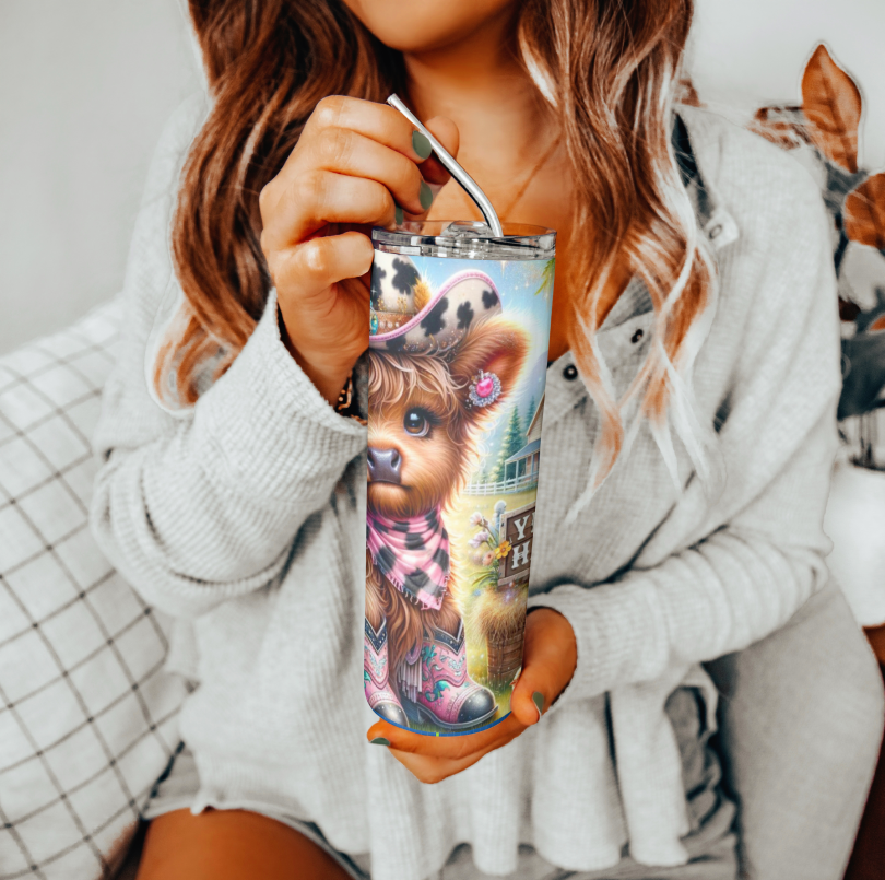 Cowgirl Highland Cow Tumbler | Glitz & Glamour Tumblers