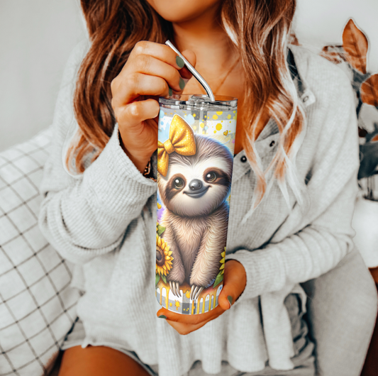 Sloth With Yellow Bow Tumbler | Glitz & Glamour Tumblers