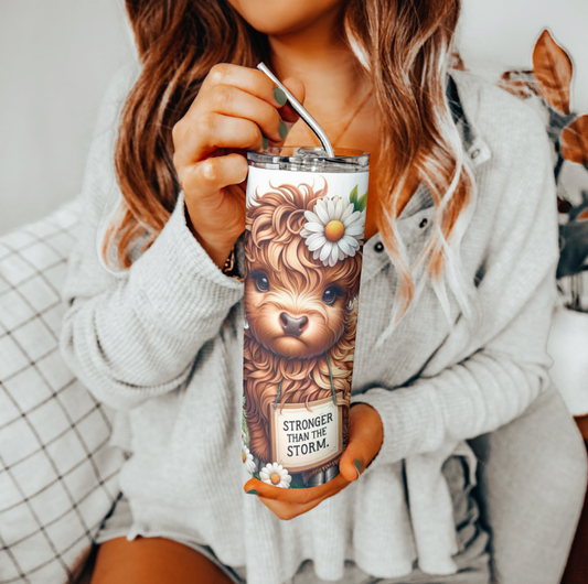 Highland Cow Stronger Than The Storm Tumbler | Glitz & Glamour Tumblers