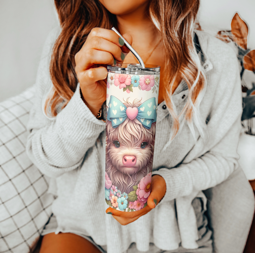 Highland Cow Floral Butterfly Tumbler | Glitz & Glamour Tumblers