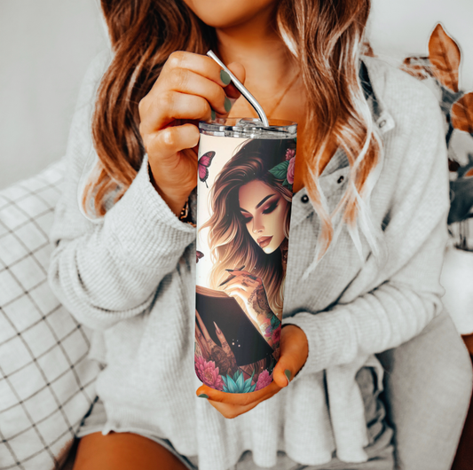 Tattoo Girl Reading Tumbler | Glitz & Glamour Tumblers