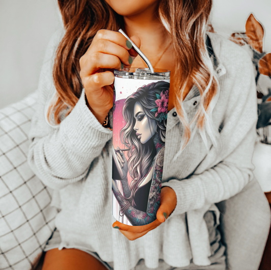 Tattoo Girl Reading Tumbler | Glitz & Glamour Tumblers