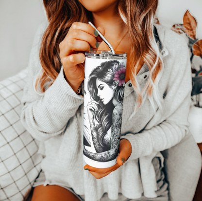 Tattoo Girl Reading Tumbler | Glitz & Glamour Tumblers