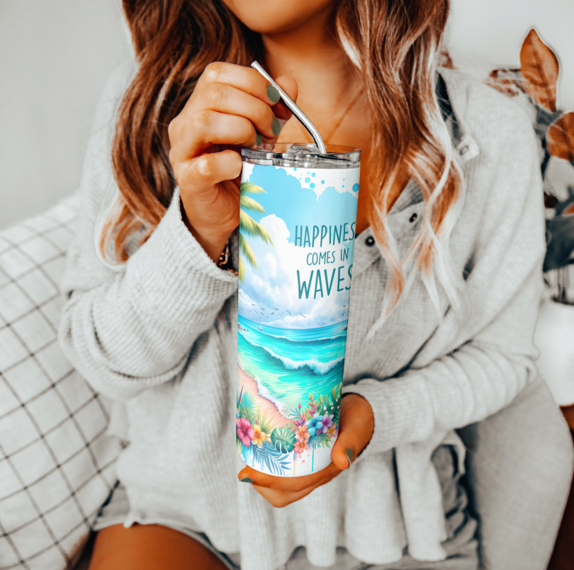 Happiness Comes in Waves Tumbler | Glitz & Glamour Tumblers