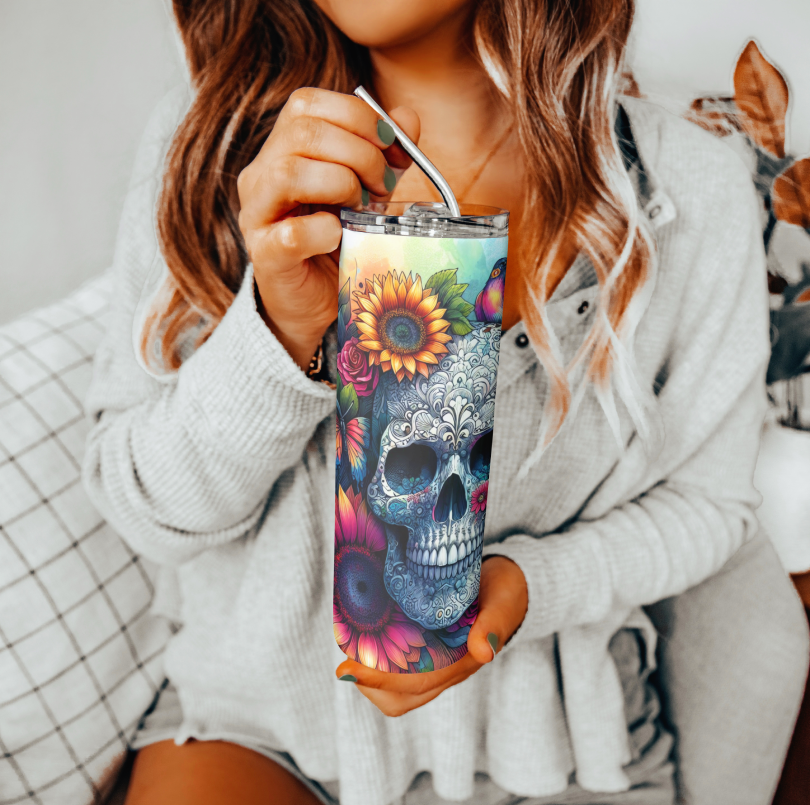 Floral Skull Tumbler | Glitz & Glamour Tumblers