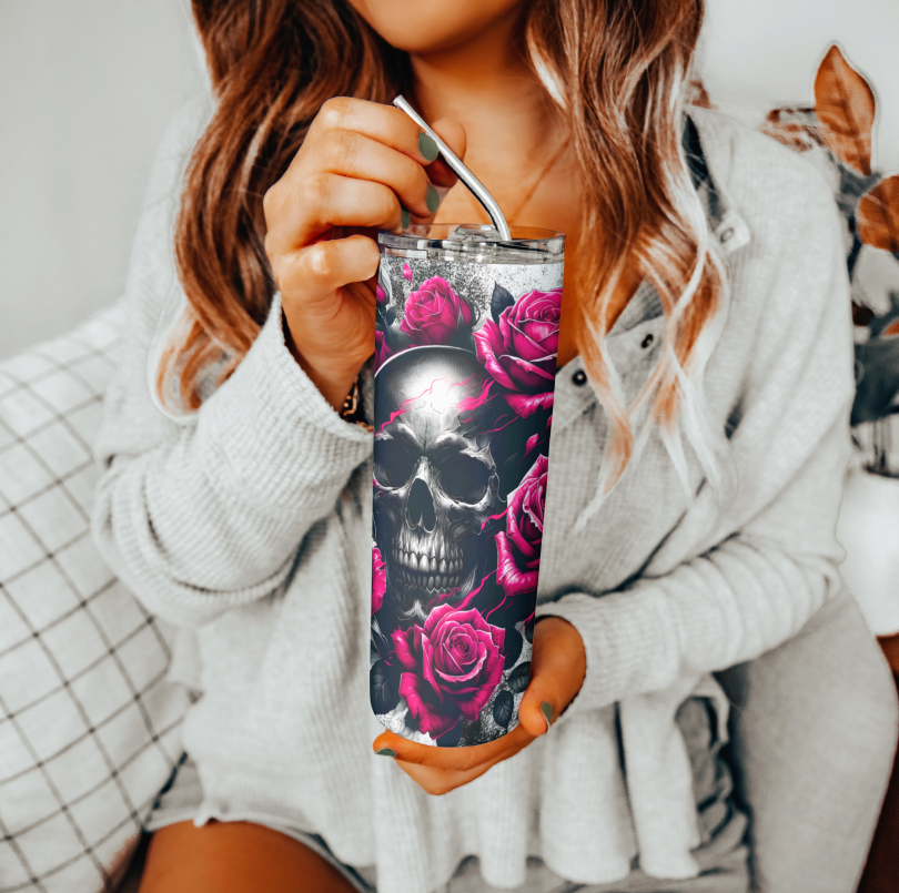 Skull With Red Roses Tumbler | Glitz & Glamour Tumblers