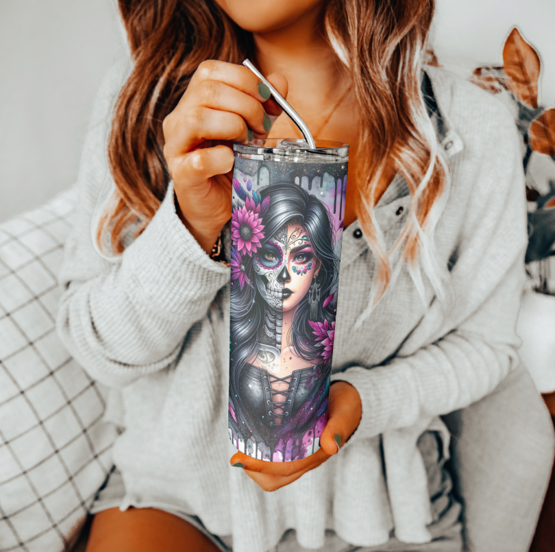 Half Women Half Skull Tumbler | Glitz & Glamour Tumblers