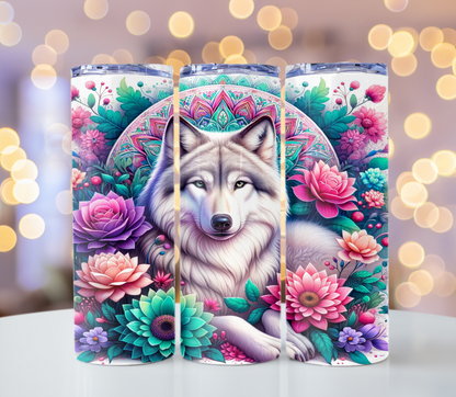 Wolf Floral Boho Design Tumbler | Glitz & Glamour Tumblers