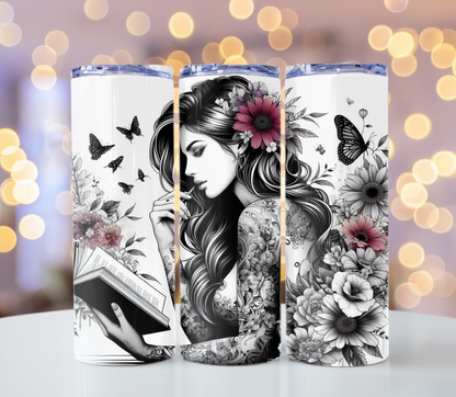 Tattoo Girl Reading Tumbler | Glitz & Glamour Tumblers