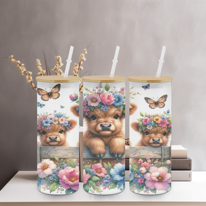 Highland Cow Frosted Glass 30oz Tumbler | Glitz & Glamour Tumblers