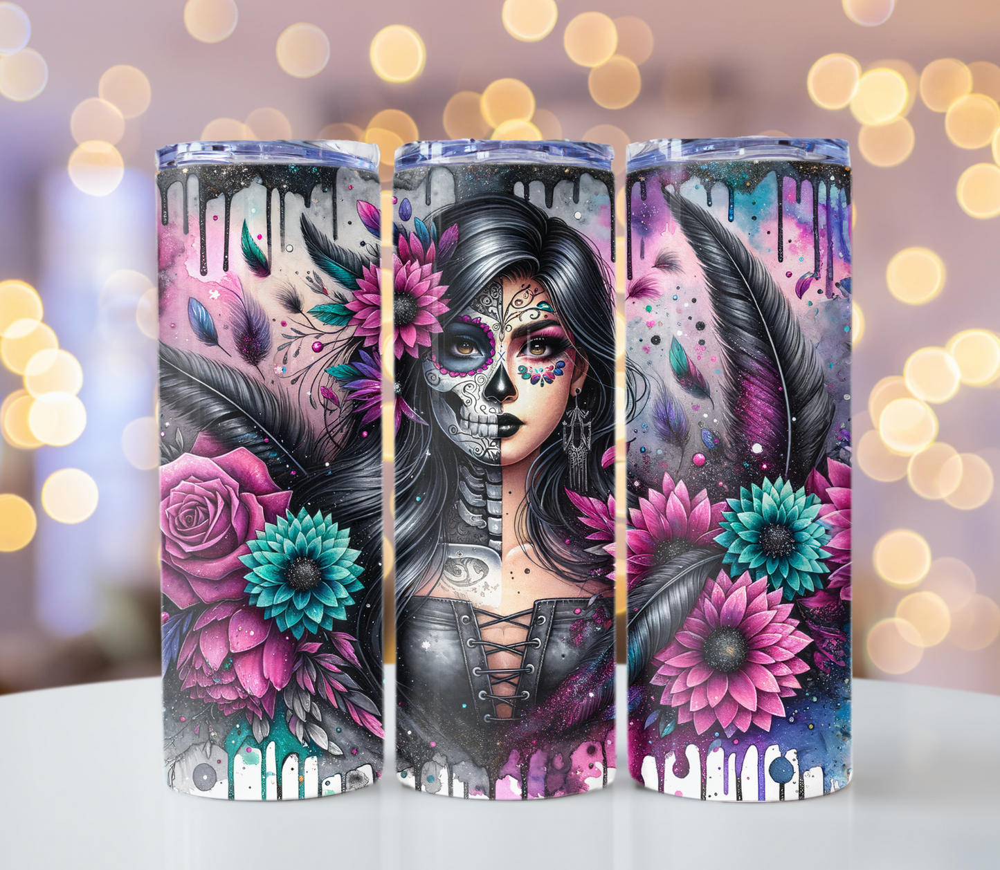 Half Women Half Skull Tumbler | Glitz & Glamour Tumblers