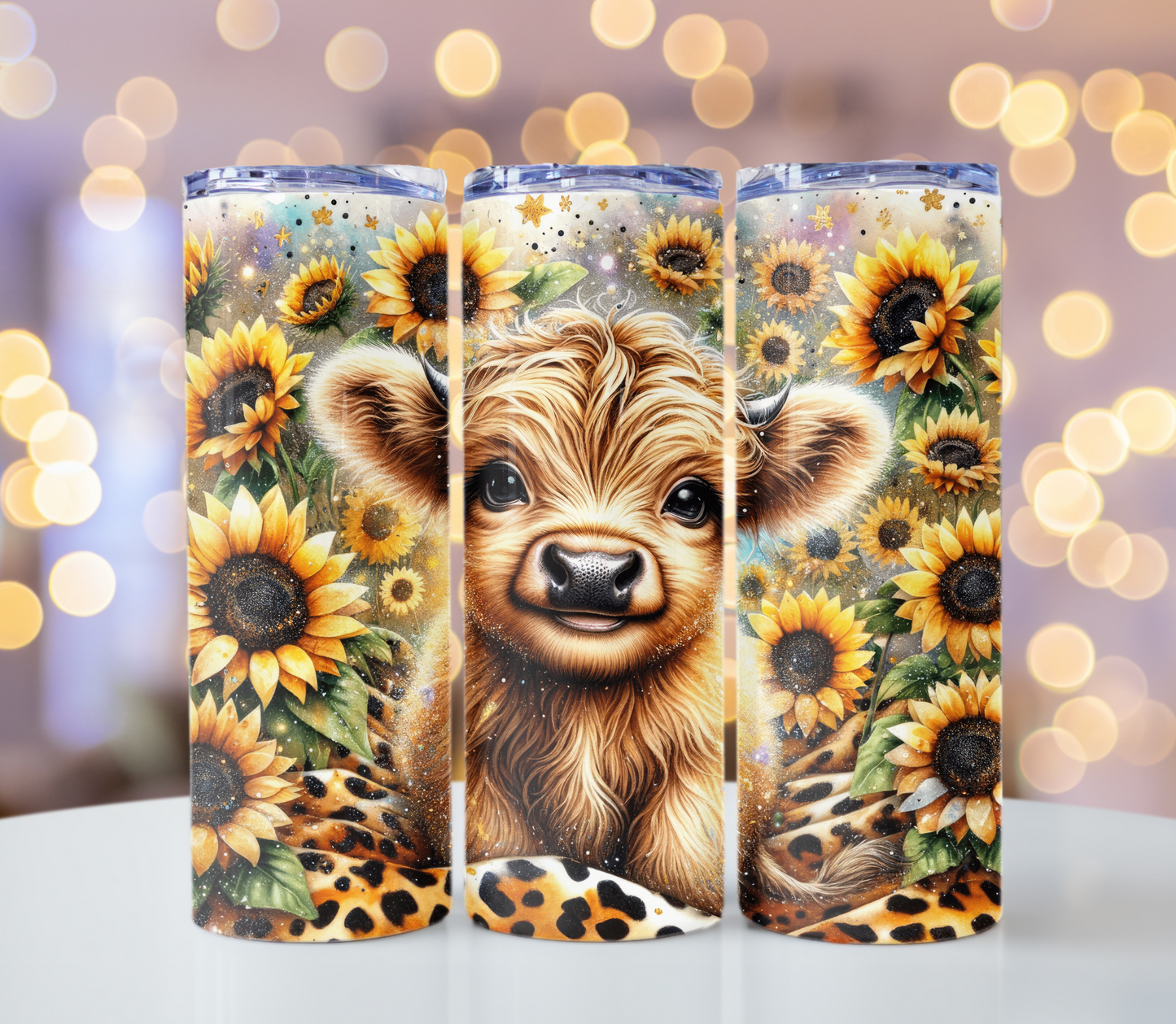 Sunflower Highland Cow Tumbler | Glitz & Glamour Tumblers