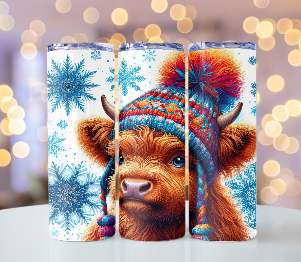 Winter Highland Cow Tumbler | Glitz & Glamour Tumblers