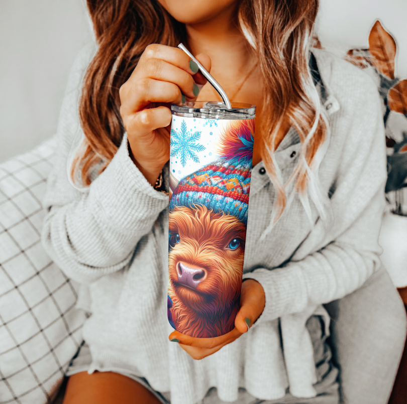 Winter Highland Cow Tumbler | Glitz & Glamour Tumblers