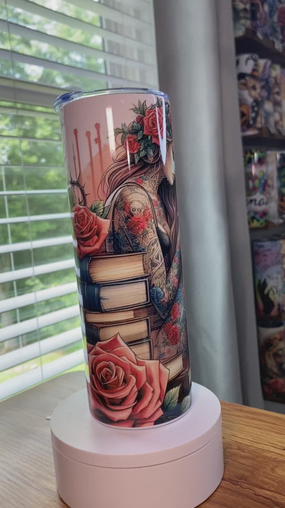 Beautiful Tattoo Girl Reading Tumbler | Glitz & Glamour Tumblers