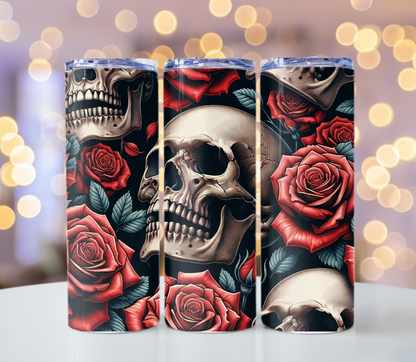 Skull With Red Roses Tumbler | Glitz & Glamour Tumblers